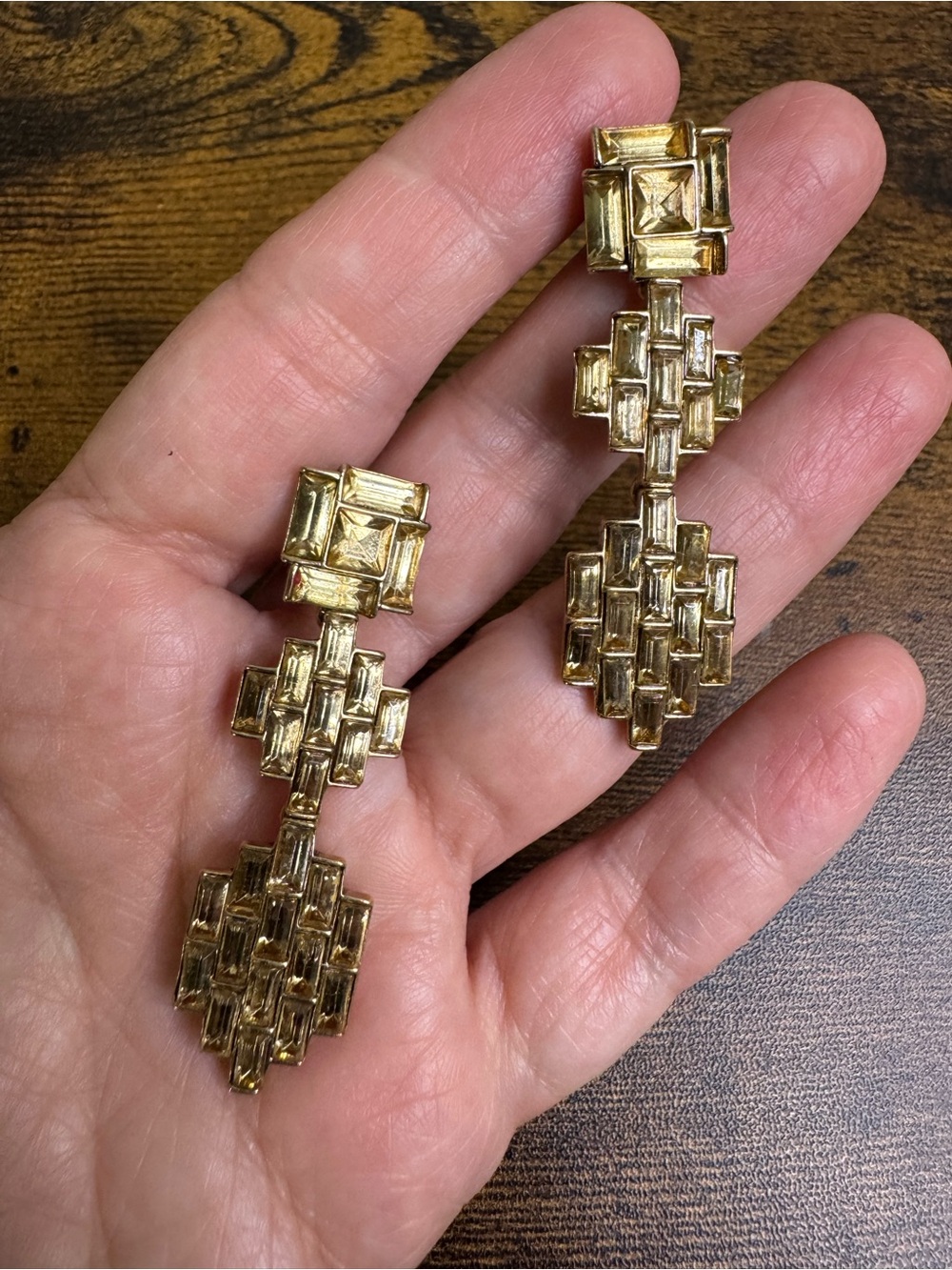 Monet Gold Plated Art Deco Revival Crystal Post Earrings - Brick Mosaic Runway